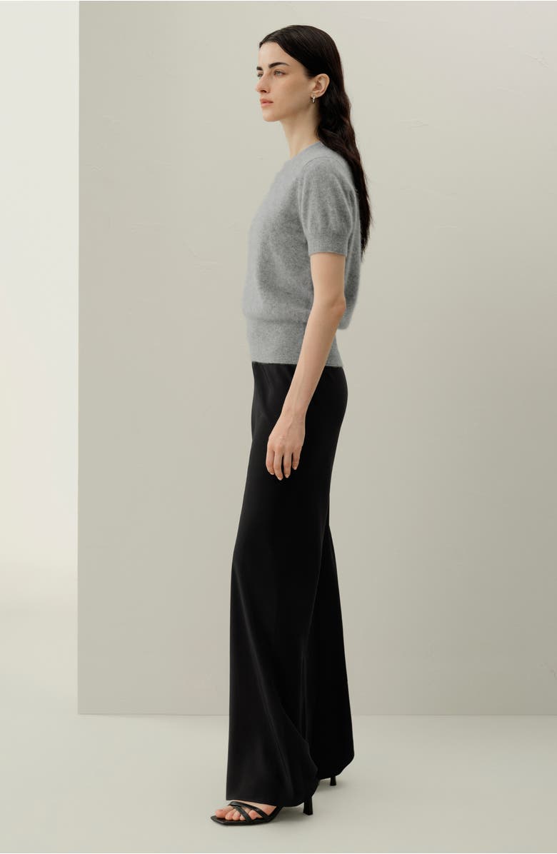 Lilysilk Brushed Cashmere Short-Sleeve Sweater, Alternate, color, Foggy