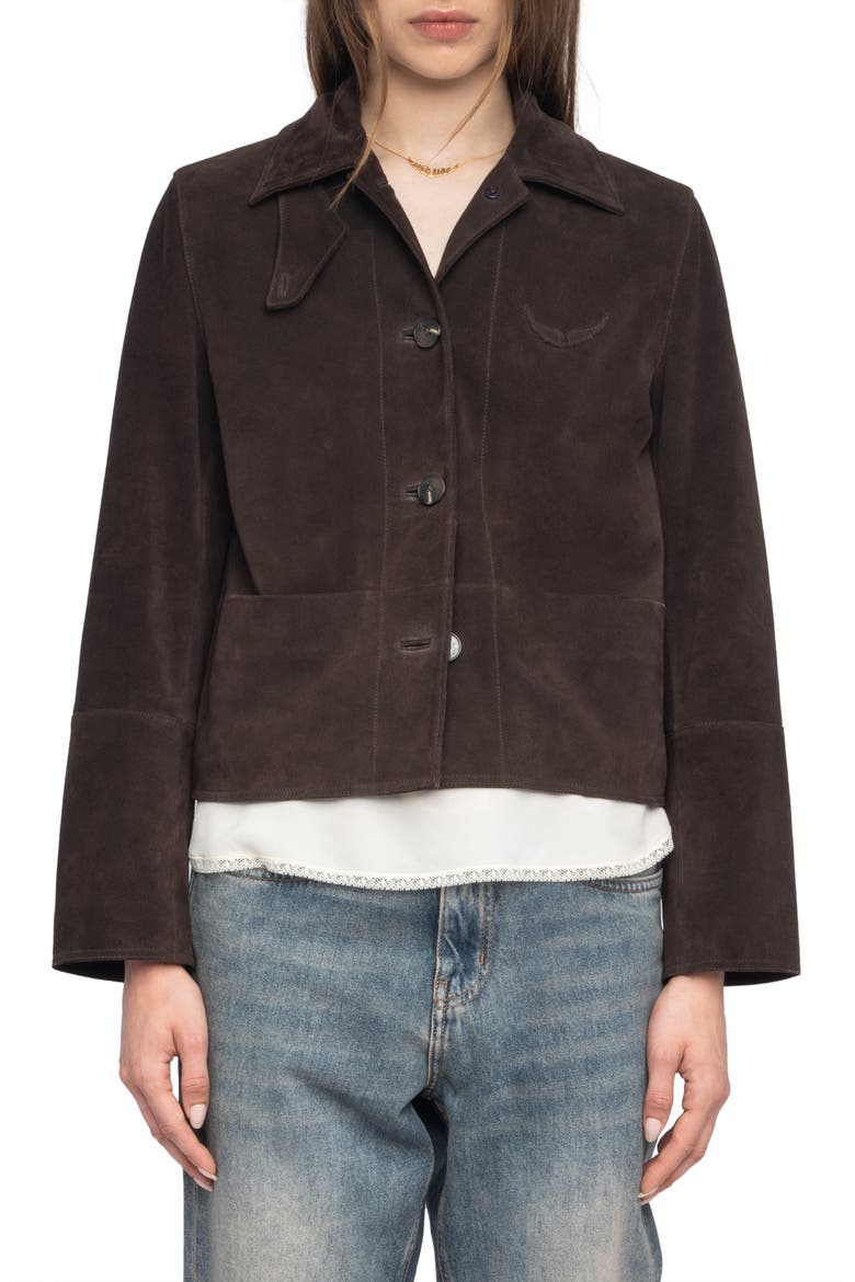 Lessa Suede Jacket, Main, color, DARK CHOCOLATE