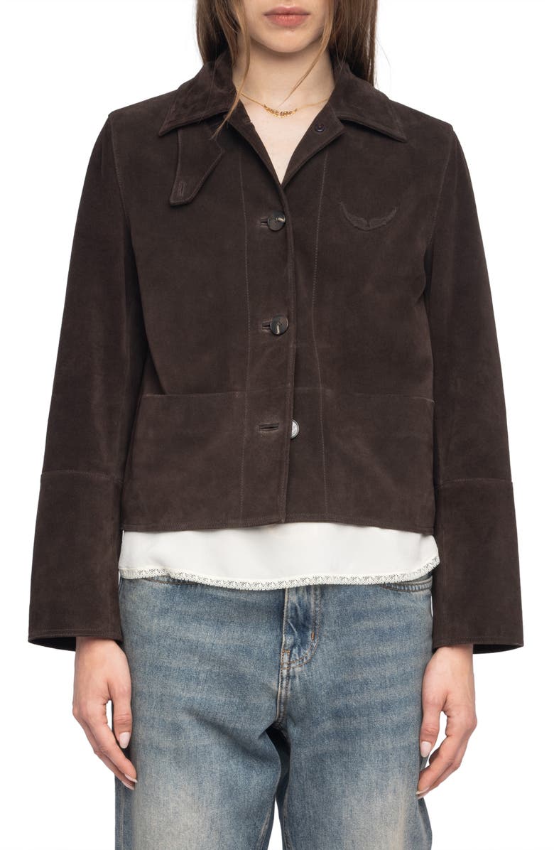 Zadig & Voltaire Lessa Suede Jacket, Main, color, Dark Chocolate