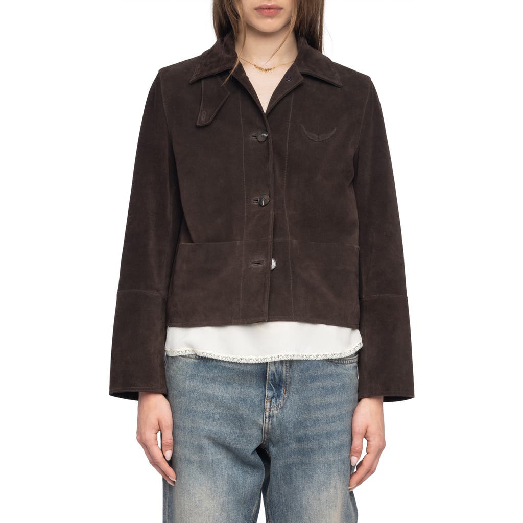 Zadig & Voltaire Lessa Heavy Suede Jacket In Brown