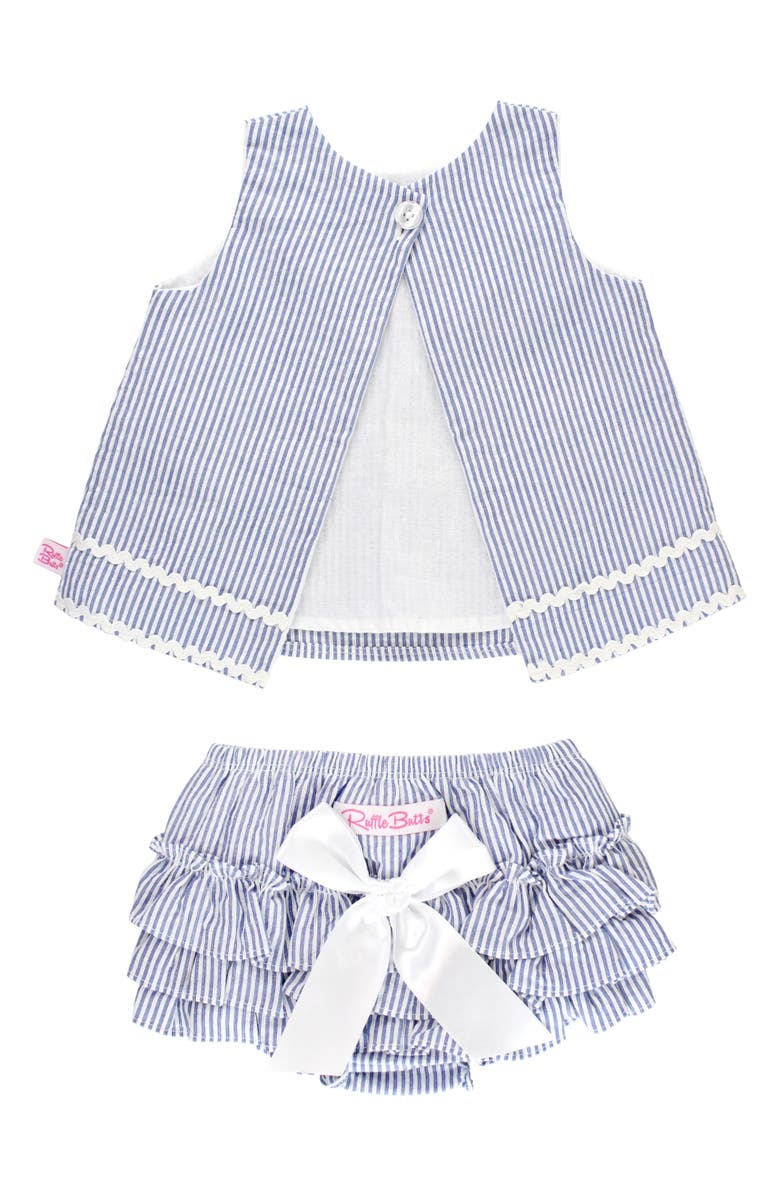 RuffleButts Seersucker Cotton Swing Top & Bloomers, Alternate, color, Blue Seersucker