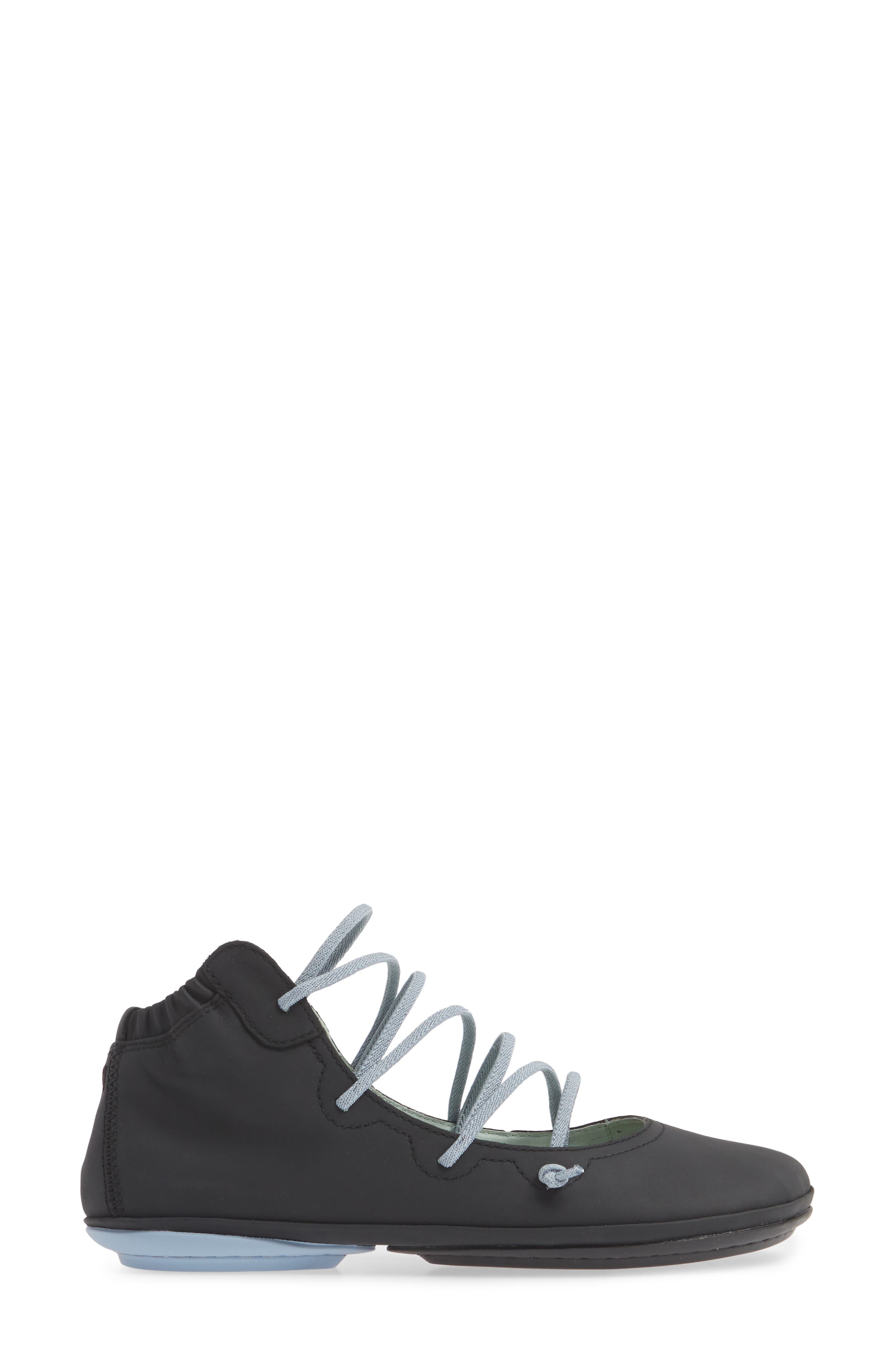 Right Nina Mid Top Ghillie Flat, Alternate, color, BLACK/ BLACK LEATHER