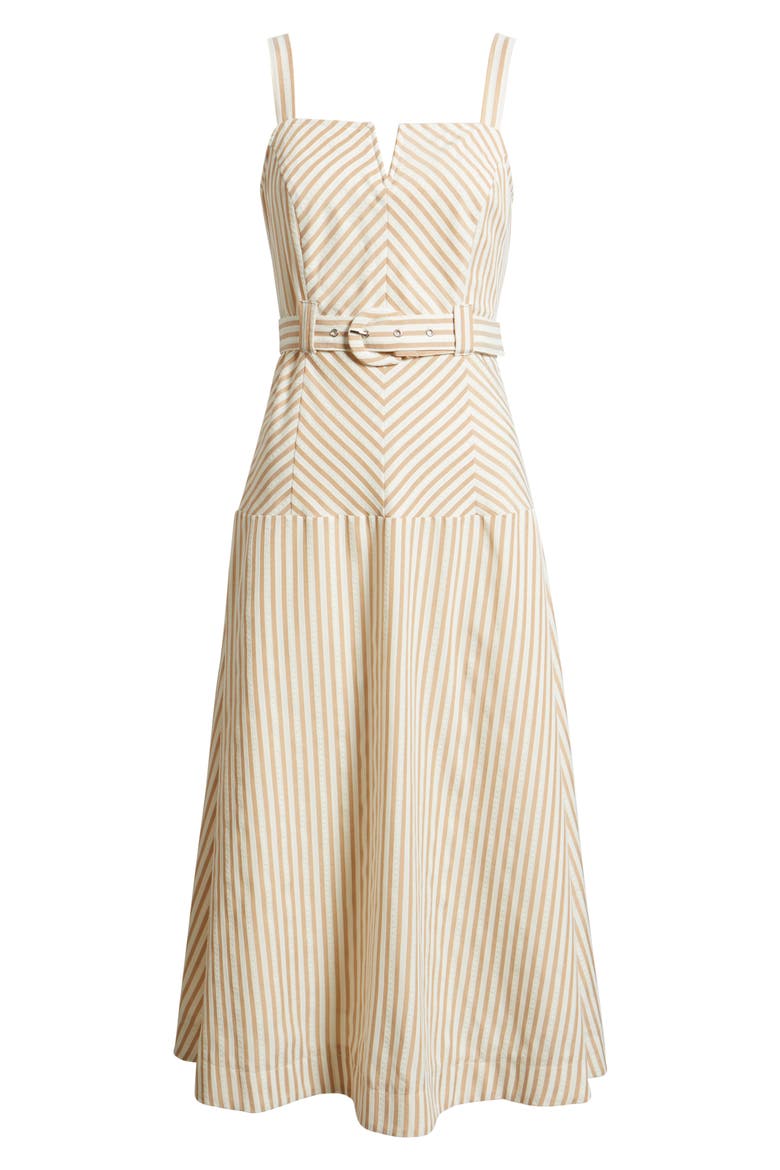 Stripe Belted Sleeveless Midi Dress, Alternate, color, LIGHT BROWN