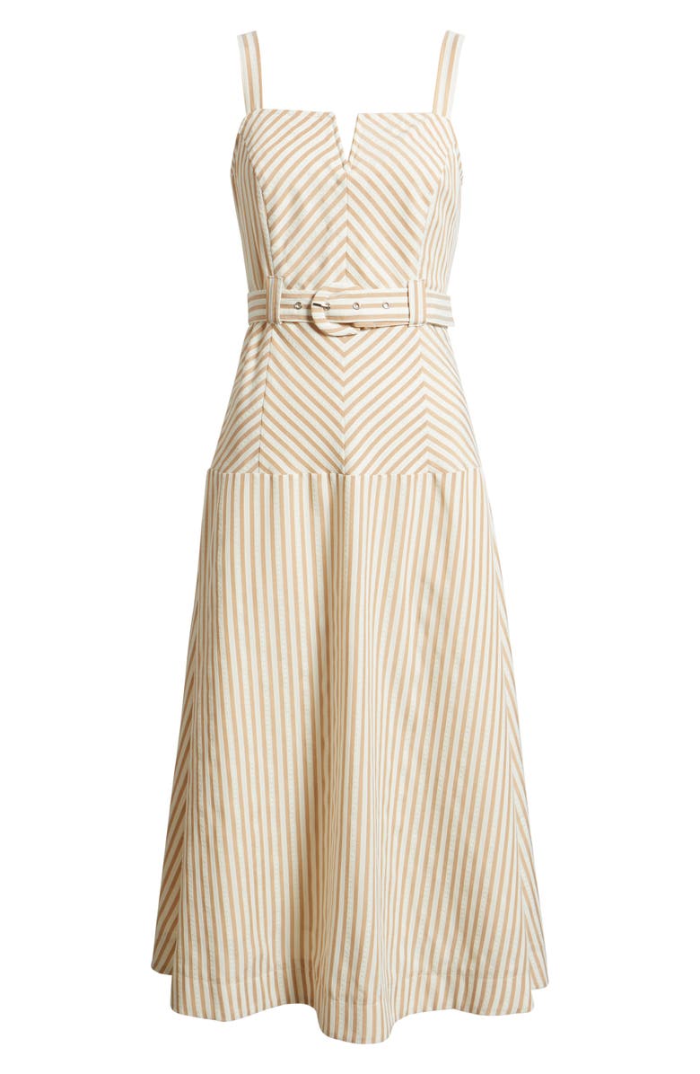 ZOE AND CLAIRE Stripe Belted Sleeveless Midi Dress, Alternate, color, Light Brown