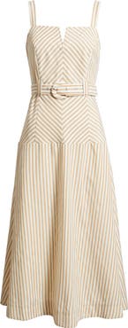 ZOE AND CLAIRE Stripe Belted Sleeveless Midi Dress