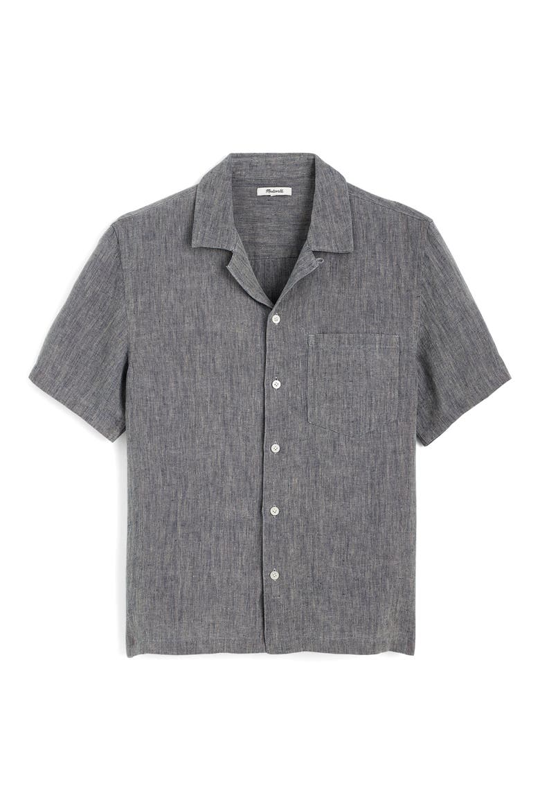Linen Camp Shirt, Main, color, DARK CHAMBRAY