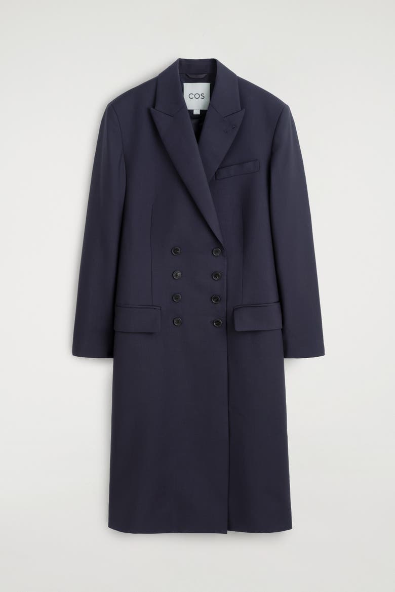Wool Double-Breasted Longline Blazer, Alternate, color, NAVY