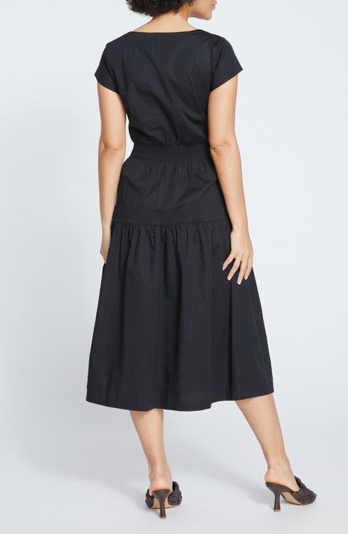 Universal Standard Ambroeus Smocked Tiered Stretch Poplin Cocktail Dress In Black