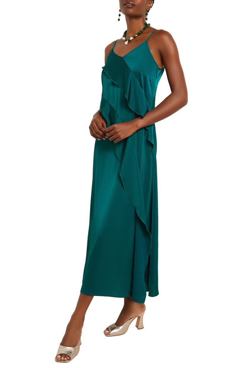 Ruffle Charmeuse Slipdress, Alternate, color, SPRUCE