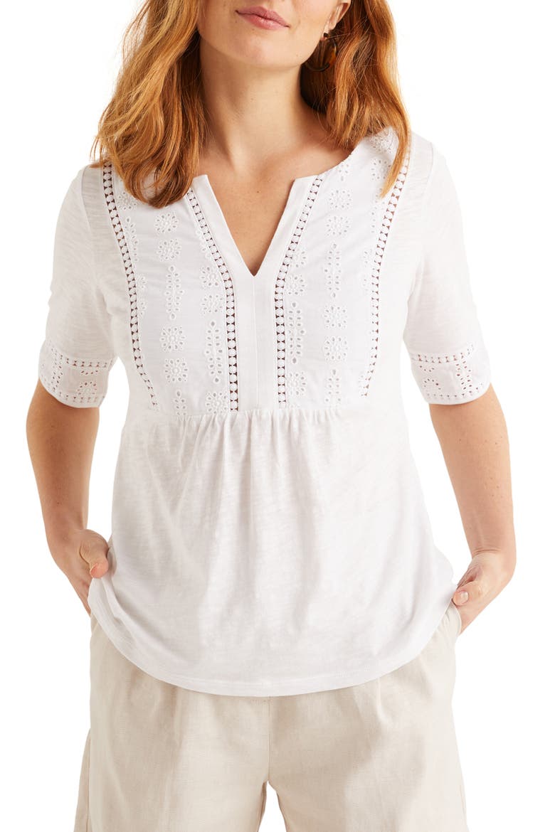 Margot Broderie Jersey Top, Main, color, WHITE