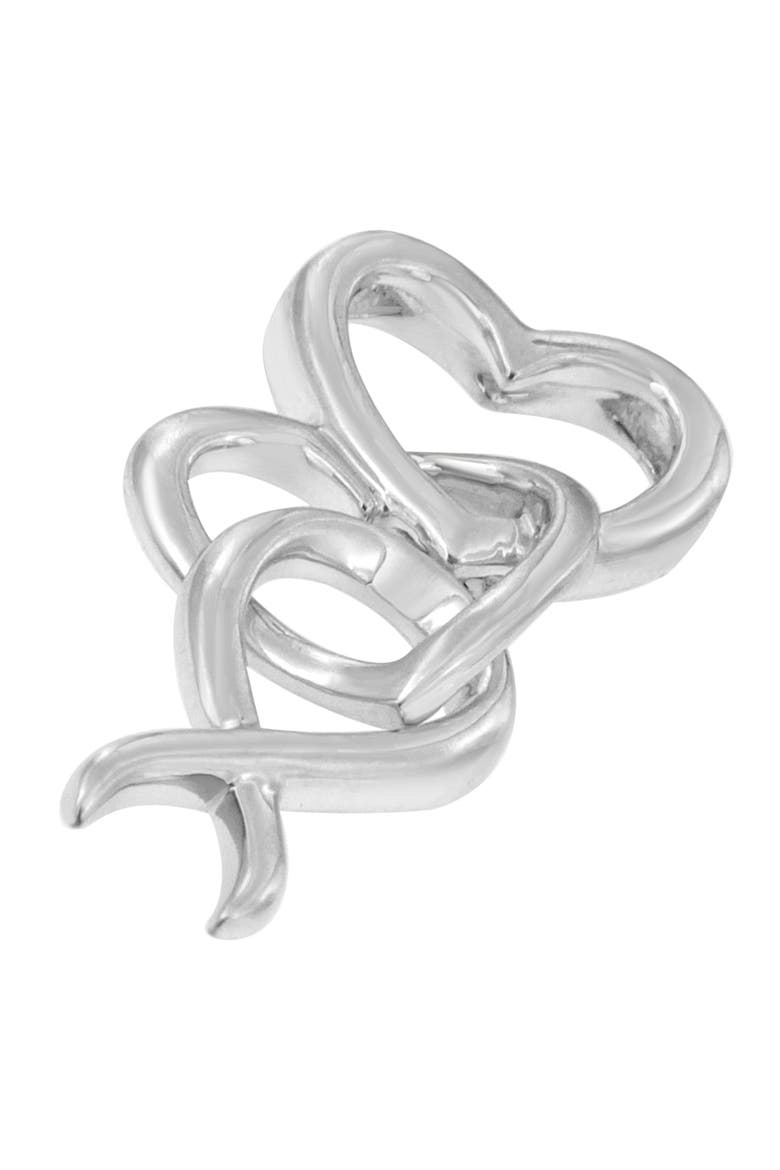 .925 Sterling Silver Double-Heart & Awareness Ribbon Linked Pendant Necklace, Alternate, color, White