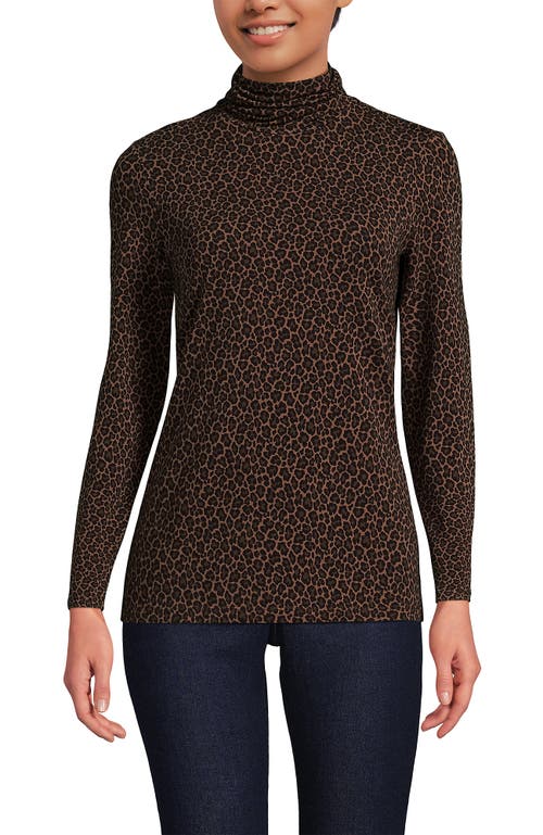 Lands' End Lightweight Jersey Skimming Long Sleeve Turtleneck In Brown