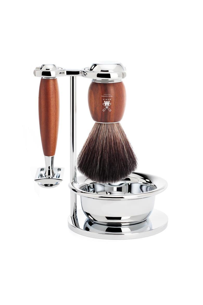 Vivo Plumwood 4-Piece Black Fiber & Safety Razor Shaving Set, Main, color, Plumwood