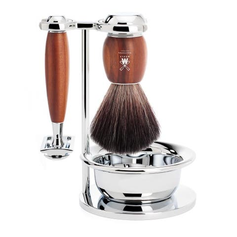 Vivo Plumwood 4-Piece Black Fiber & Safety Razor Shaving Set