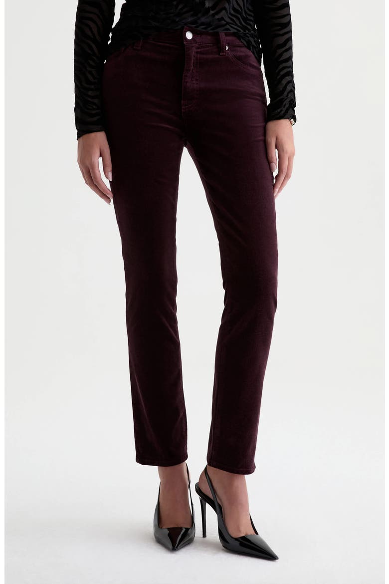 Mari Mid Rise Slim Straight Leg Velvet Jeans, Main, color, CHERRY SWING