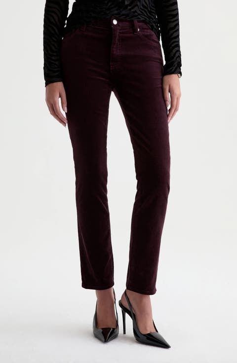 Mari Mid Rise Slim Straight Leg Velvet Jeans