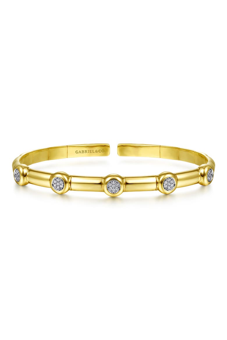 Demure Diamond Station 14K Gold Open Bangle Bracelet, Main, color, 14K YELLOW GOLD
