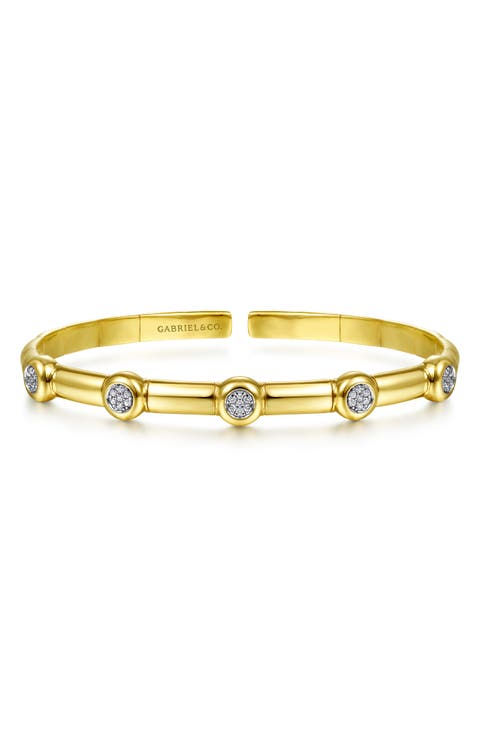 Demure Diamond Station 14K Gold Open Bangle Bracelet