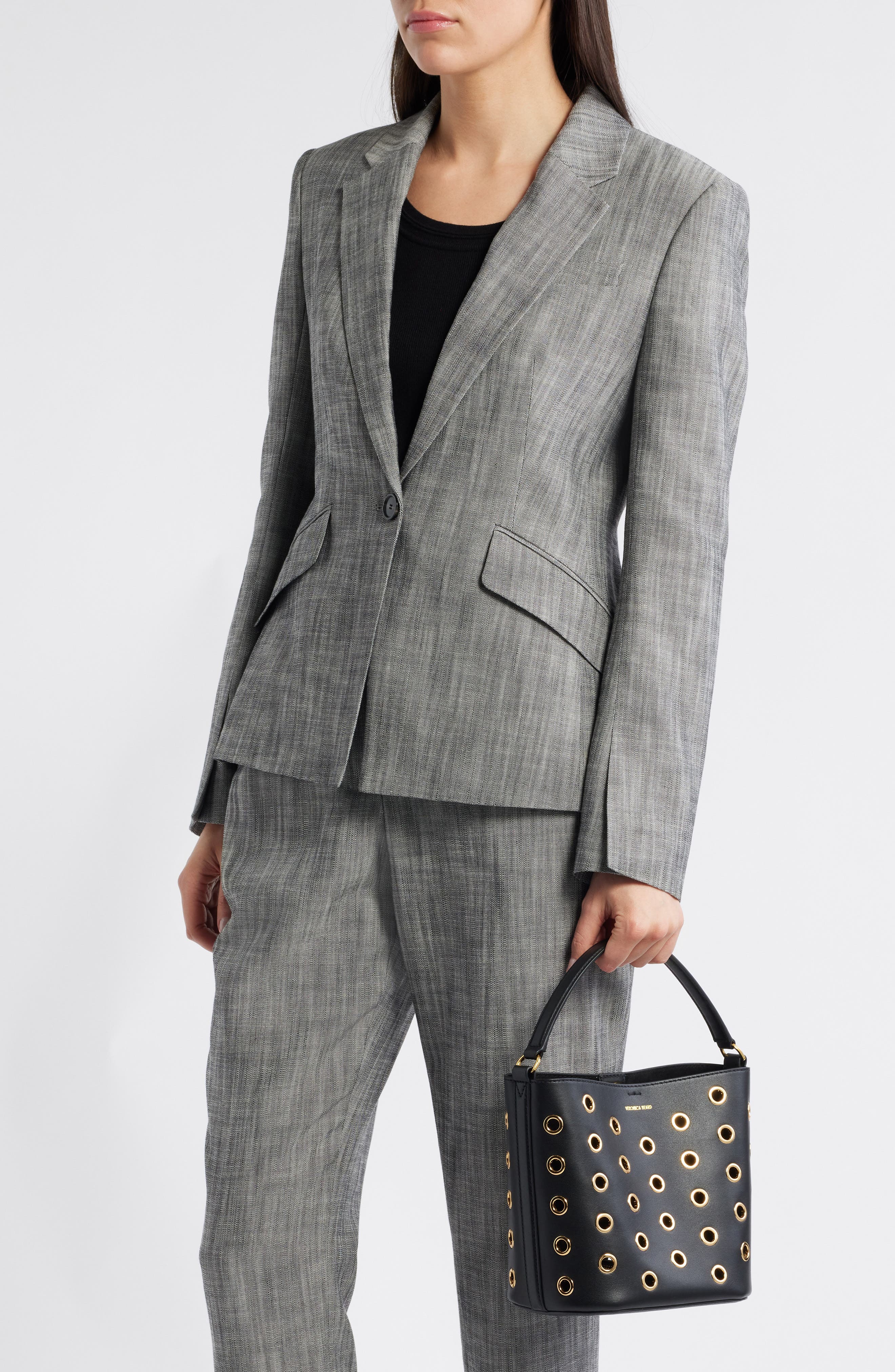 Veronica Beard Small Grommet Satchel, Alternate, color, Black Gold