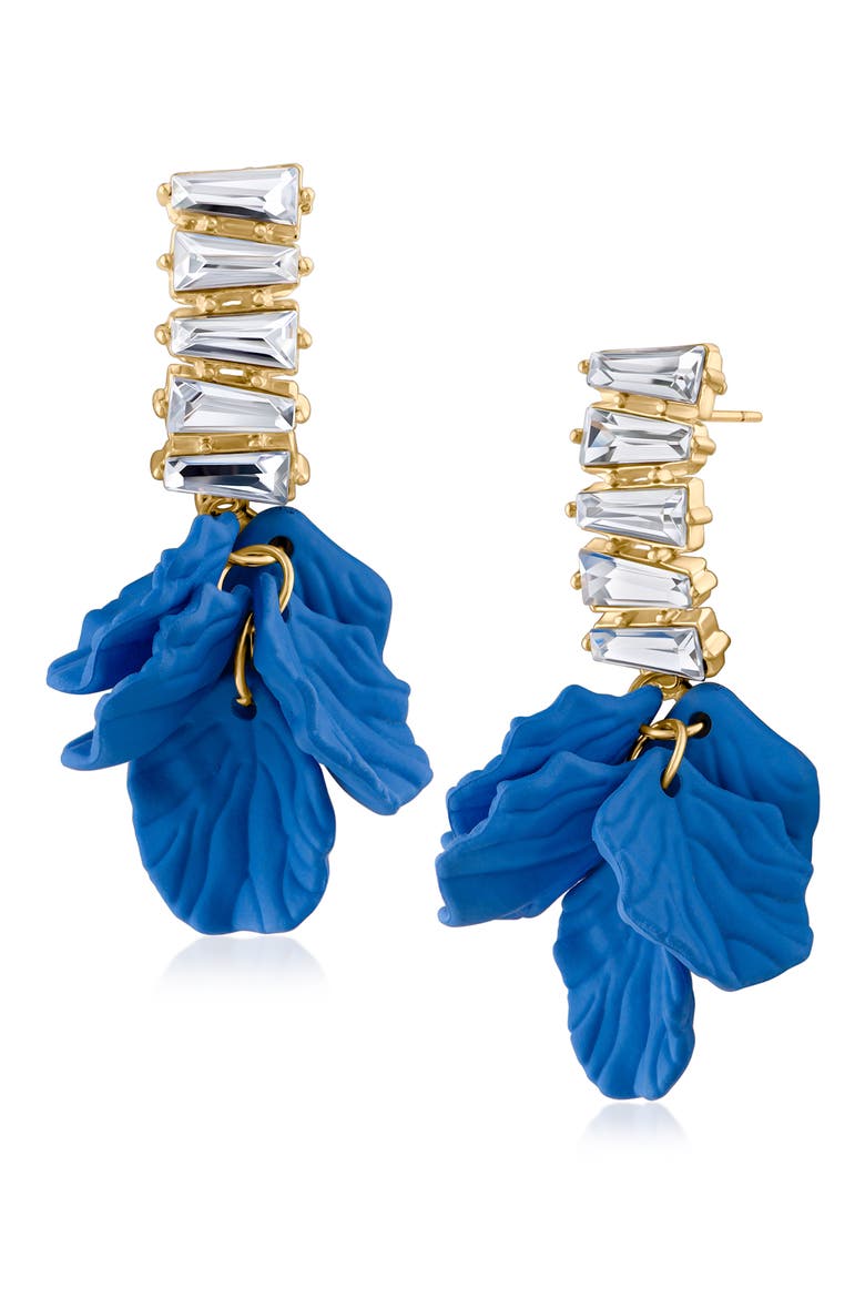 Matte Petal Crystal Drop Earrings, Main, color, GREEN/ GOLD