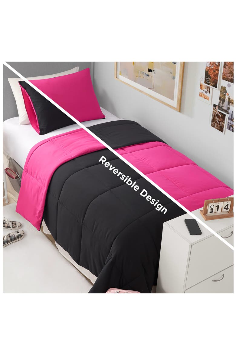 Reversible Comforter Set, Alternate, color, BLACK/HOT PINK