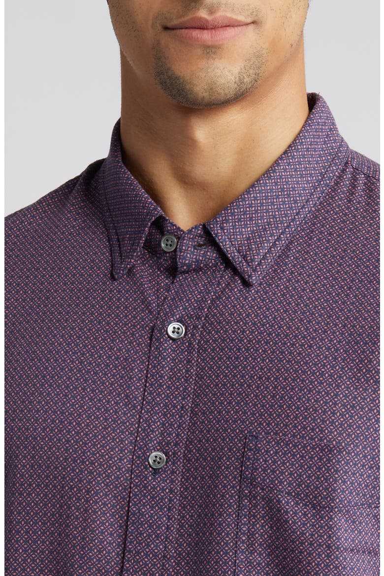 Carson Geometric Print Short Sleeve Linen Blend Button-Up Shirt, Alternate, color, MOROCCAN TILE ROSE