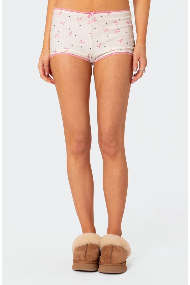 Shelley Pointelle Trim Micro Shorts, Main, color, WHITE