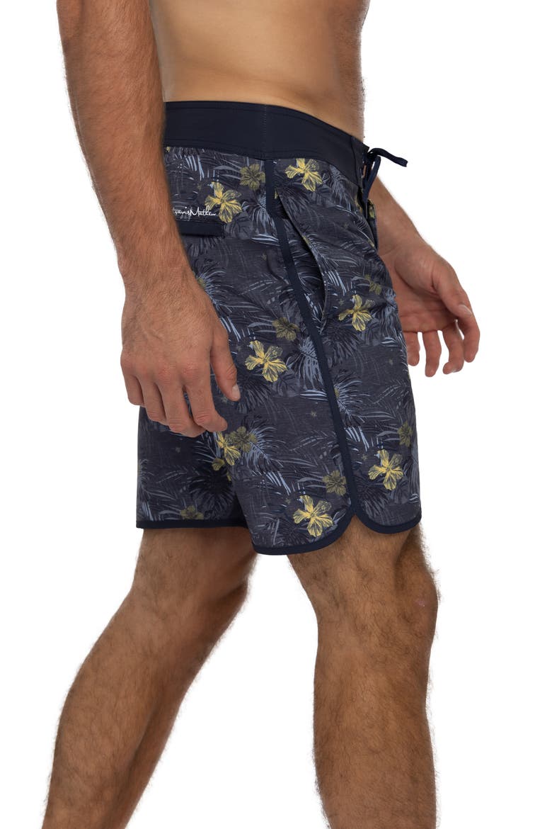 Becan Ruins Scallop Swim Trunks, Alternate, color, HEATHER DRESS BLUES