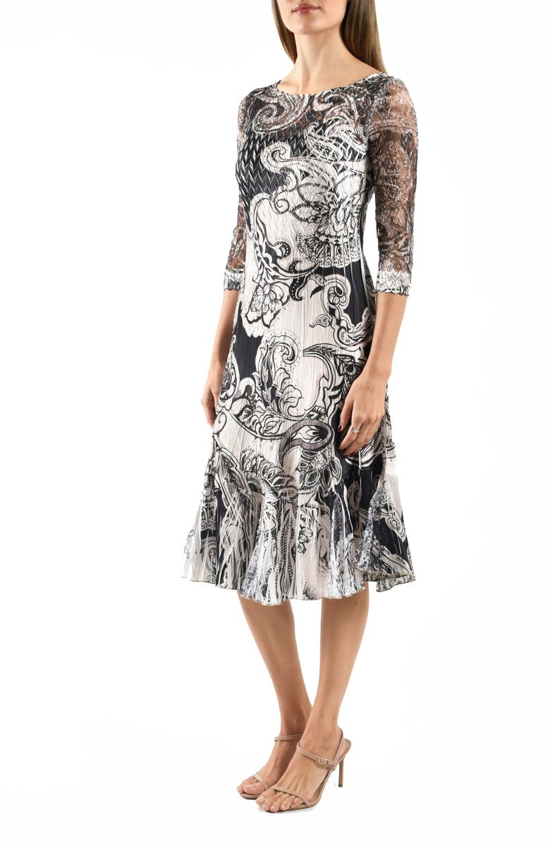 Komarov Illusion Neck Lace & Charmeuse Cocktail Dress, Alternate, color, Paisley Grove