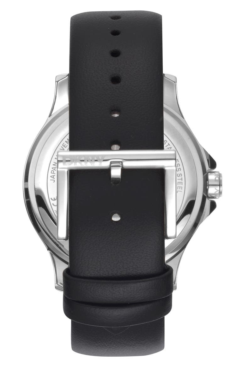 Crystal Bezel Leather Strap Watch, 38mm, Alternate, color, BLACK