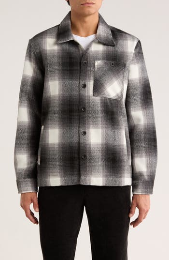 Union Plaid Flannel Shirt Jacket In Gray