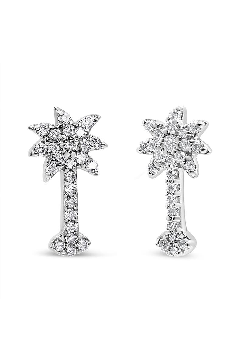Haus of Brilliance 14K White Gold 1/4 Ct Diamond Palm Tree Stud Earrings, Alternate, color, White