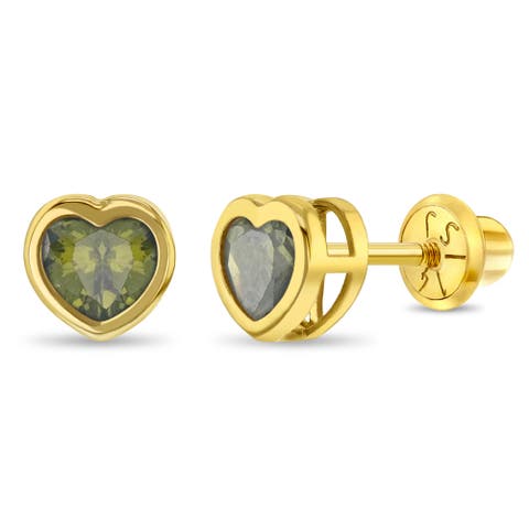 14k Heart Bezel Simulated Birthstone Earrings