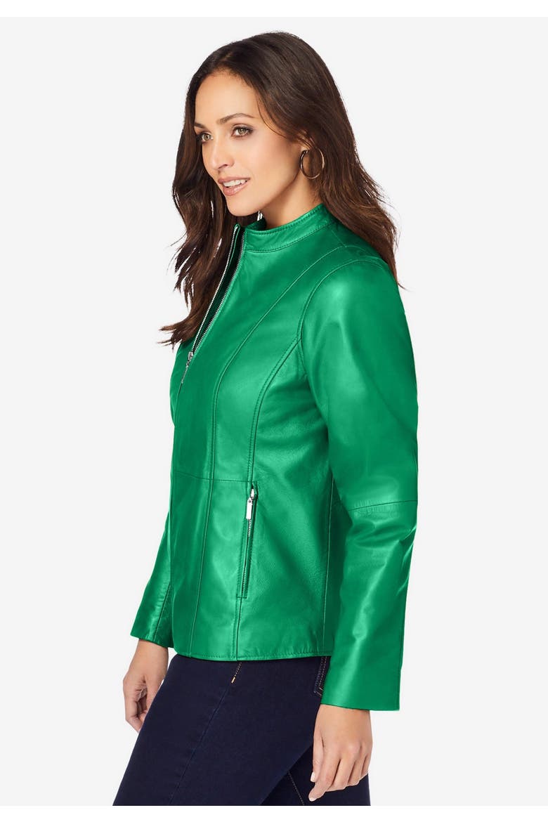 Zip Front Leather Jacket, Alternate, color, KELLY GREEN