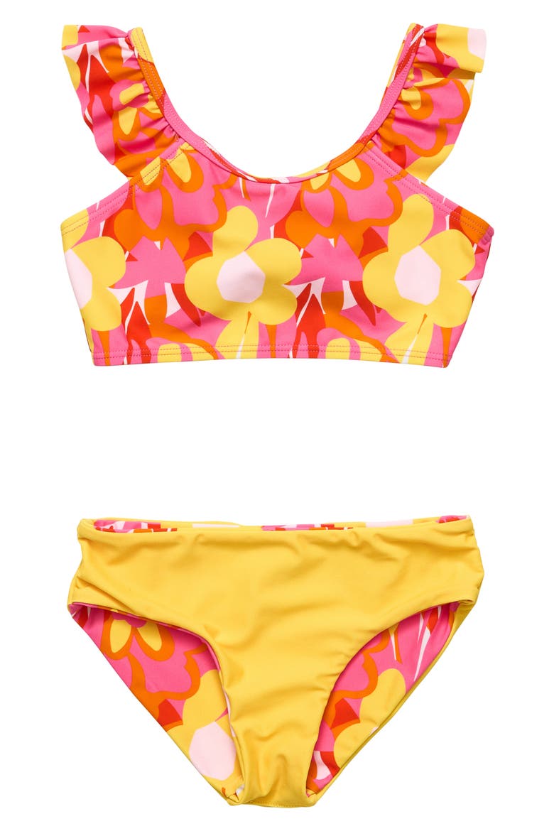 Kids' Pop of Sunshine Frill Two-Piece Bathing Suit, Alternate, color, RED