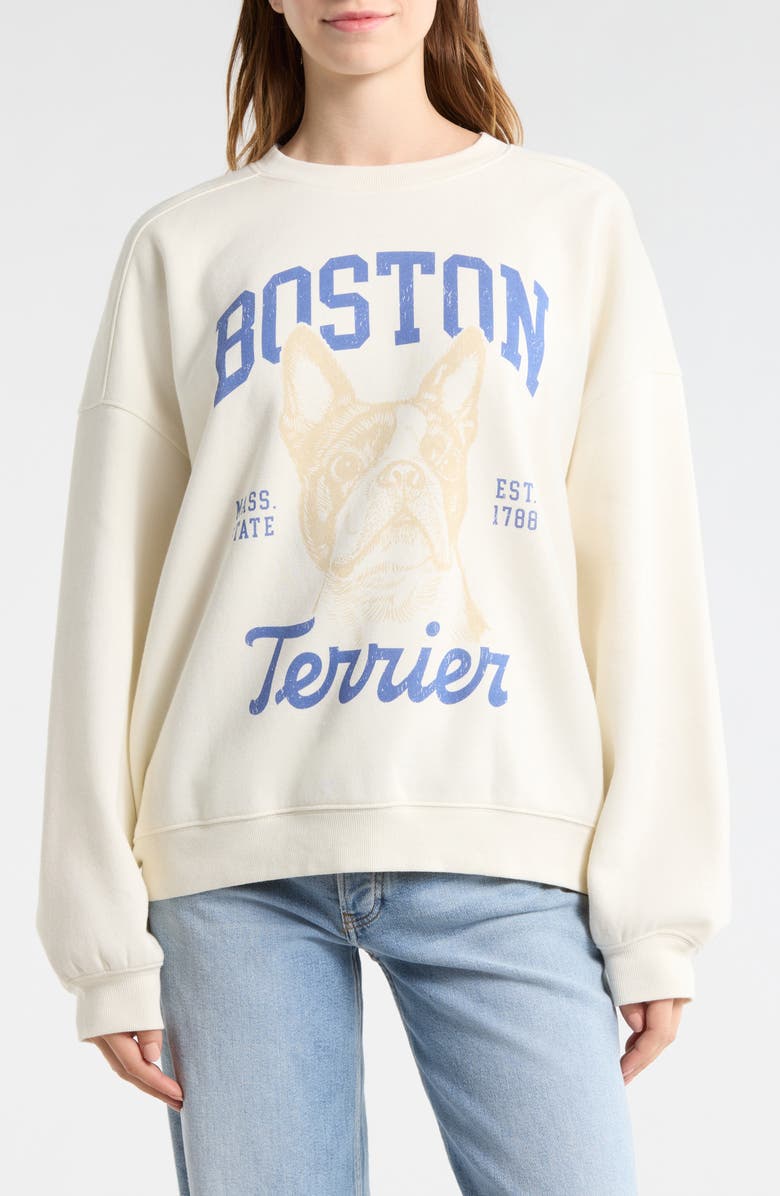 Vinyl Icons Boston Terrier Fleece Sweatshirt, Main, color, Marshmallow