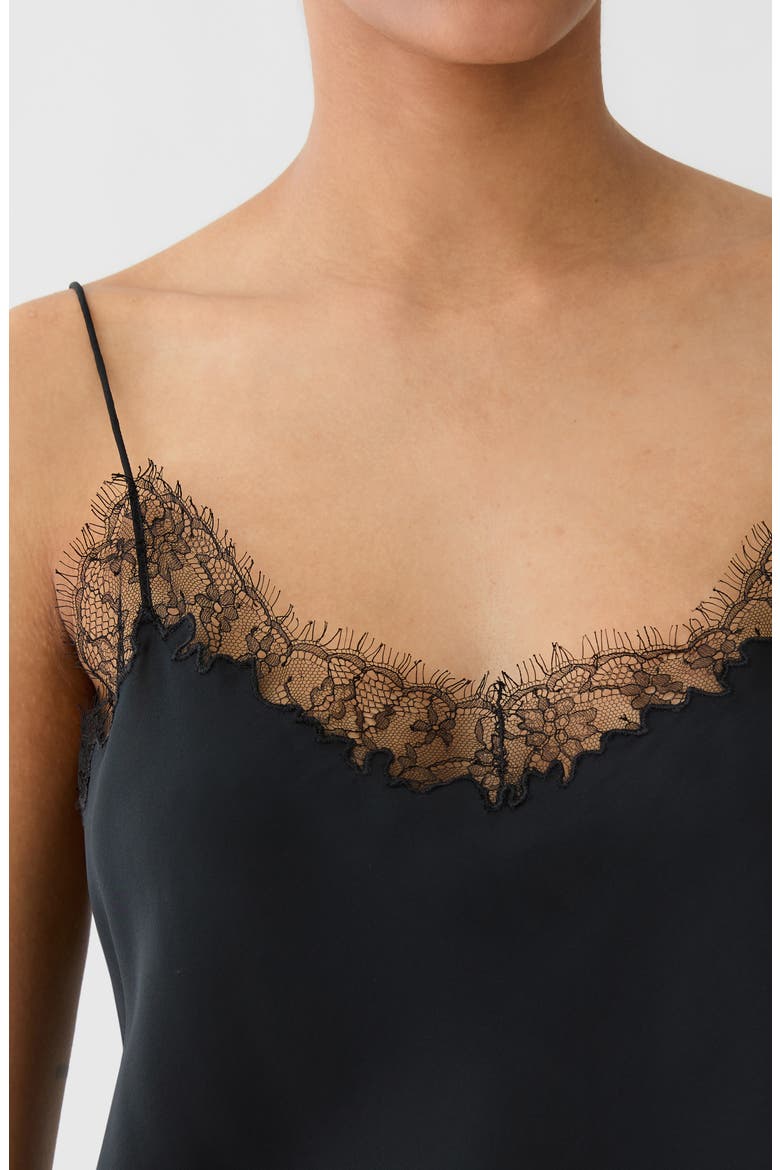 Silk Camisole with Lace Detail, Alternate, color, BLACK
