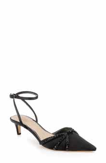 Jewel Badgley Mischka Indra Ankle Strap Pointed Toe Kitten Heel Pump