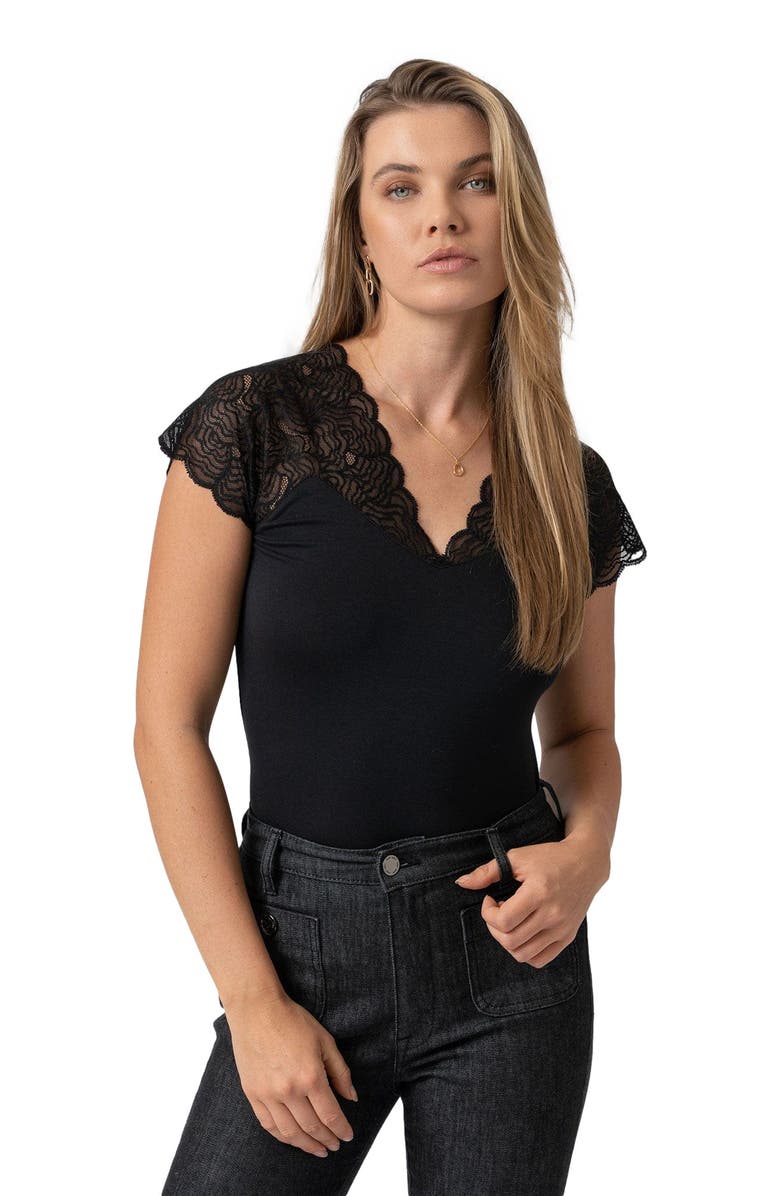 Saint + Sofia Sophia Lace Tee, Main, color, Black
