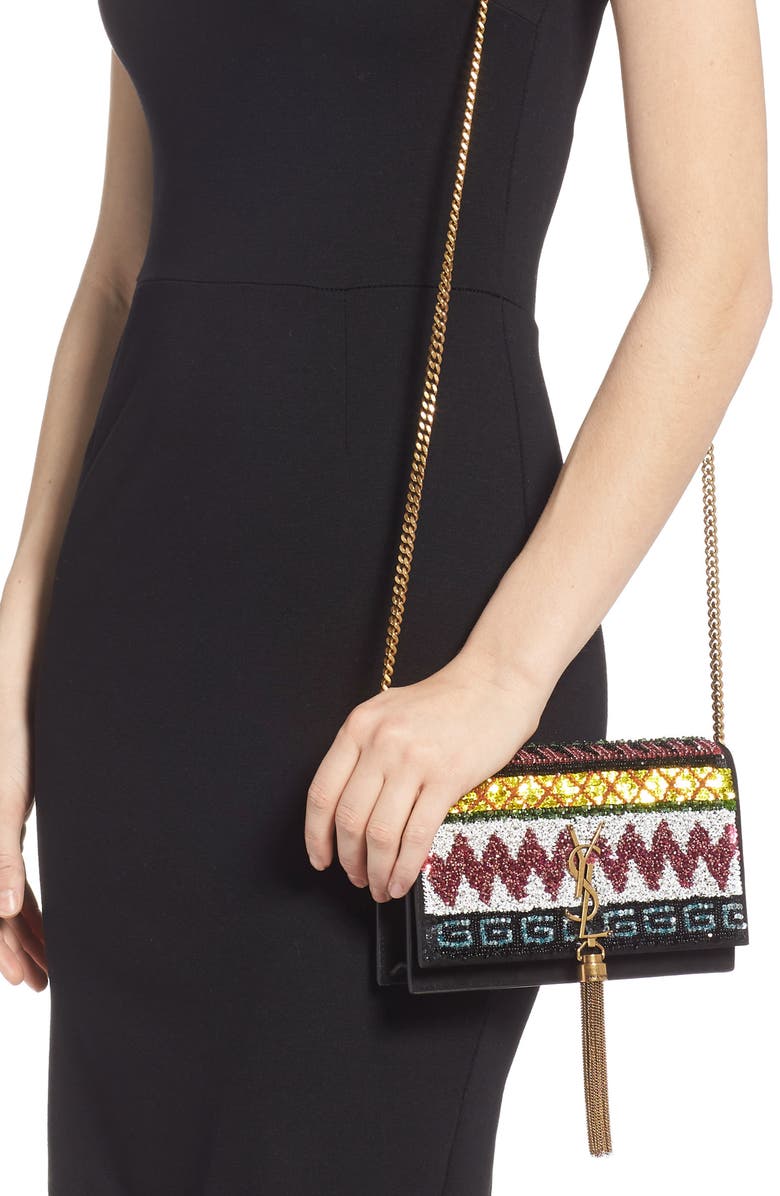 Saint Laurent Kate Beaded Wallet on a Chain, Alternate, color, 