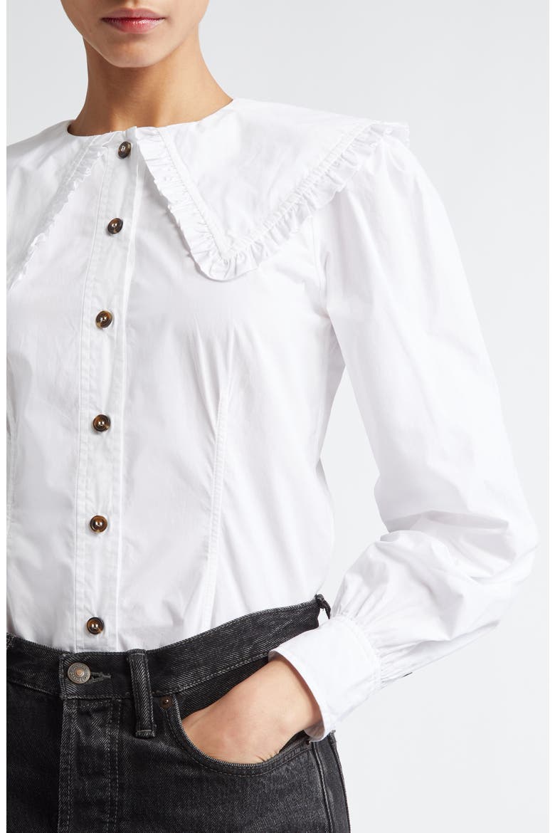 Ruffle Collar Button-Up Shirt, Alternate, color, BRIGHT WHITE