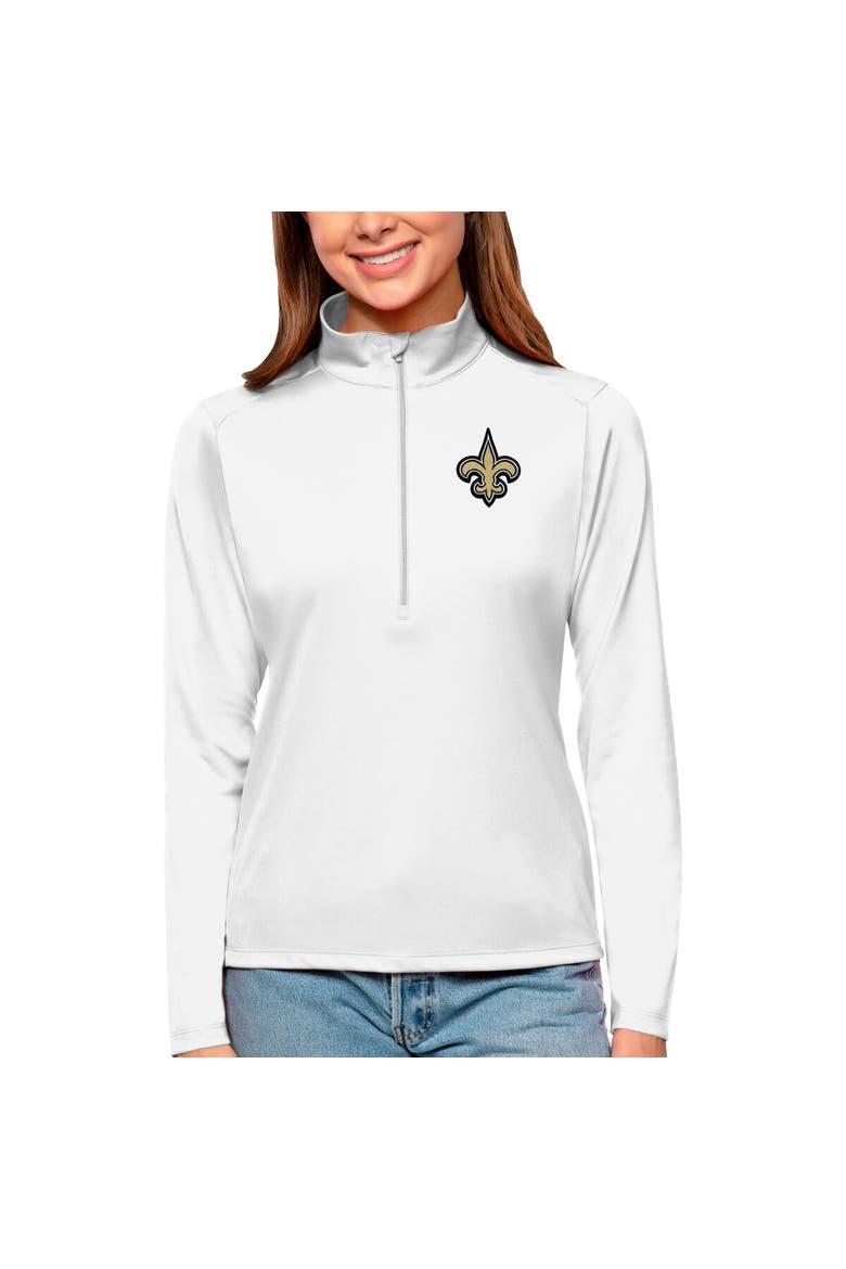 Women's Antigua White New Orleans Saints Tribute Half-Zip Top, Alternate, color, White