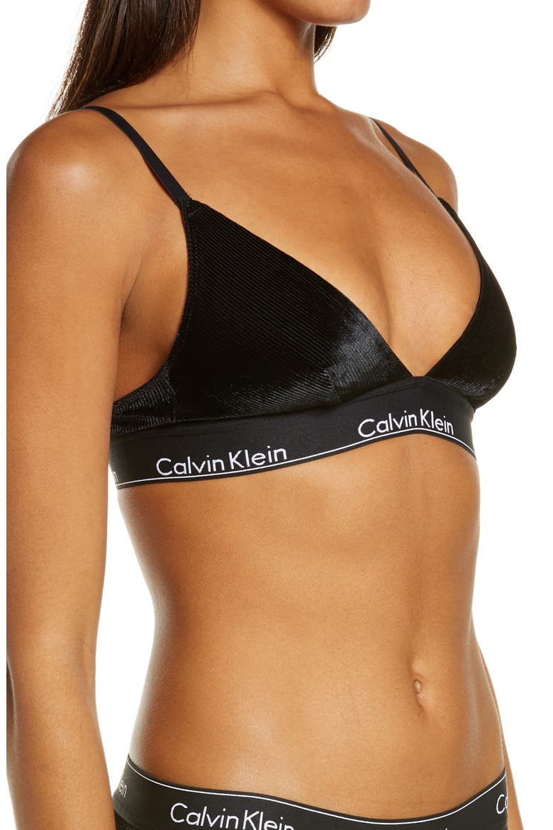 Unlined Velvet Triangle Bra, Alternate, color, BLACK/ BLACK