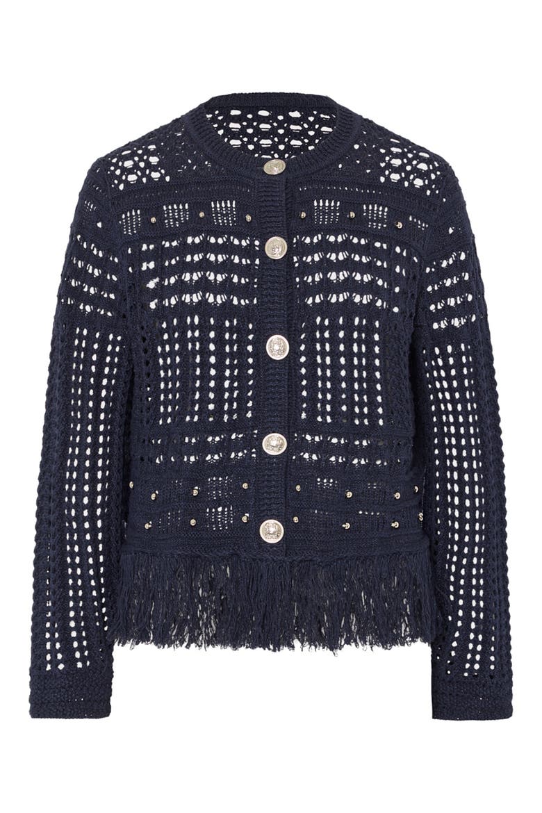 Beaded Fringe Cardigan, Alternate, color, NAVY