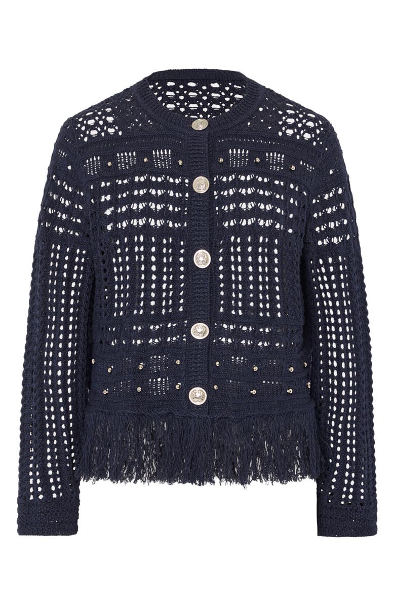 Milly Beaded Fringe Cardigan, Alternate, color, Navy