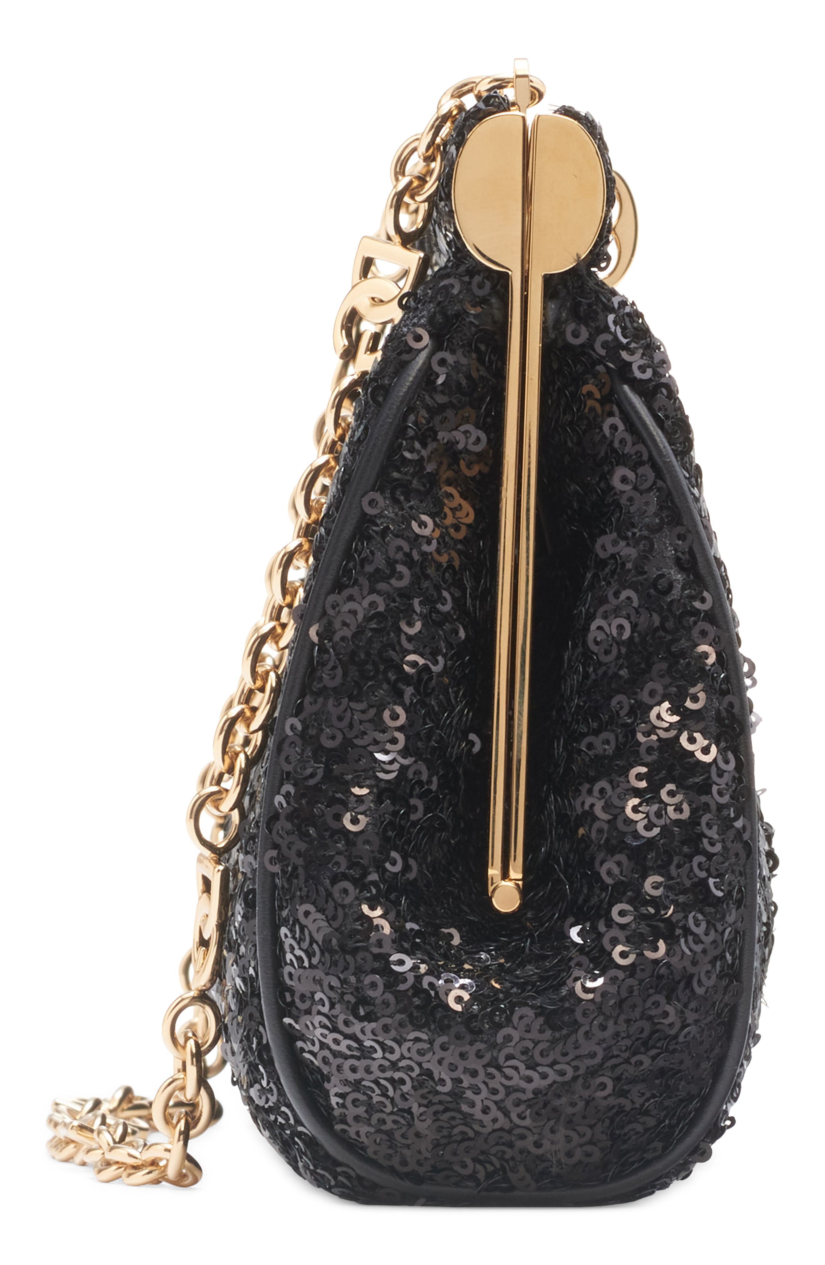 Dolce&Gabbana Marlene Sequin Shoulder Bag, Alternate, color, 80999 Nero