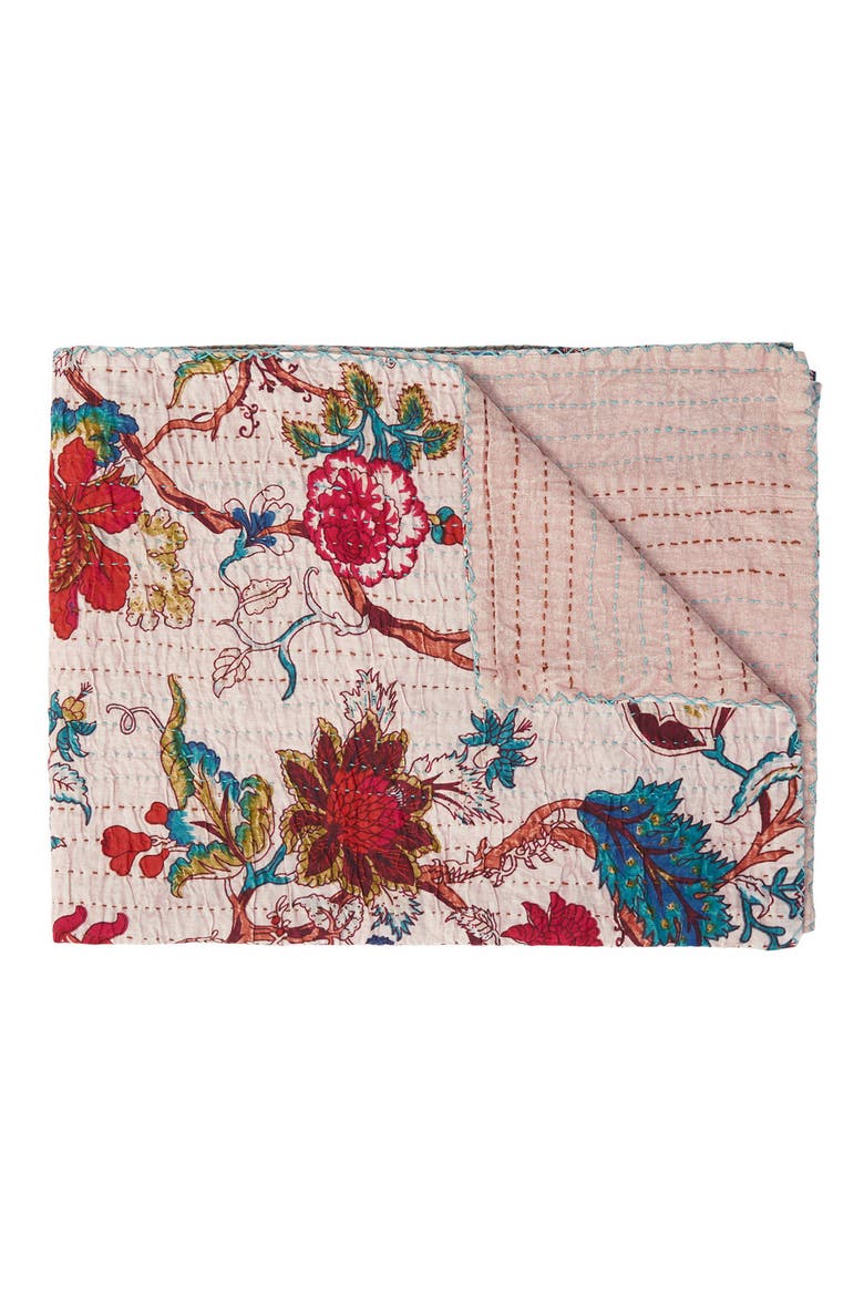 Vintage Cotton Kantha Throw Blanket, Main, color, MULTI BEIGE