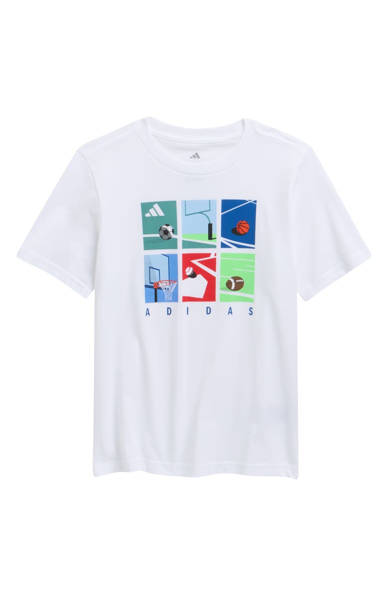 adidas Kids' Box Logo Cotton Graphic T-Shirt, Main, color, White