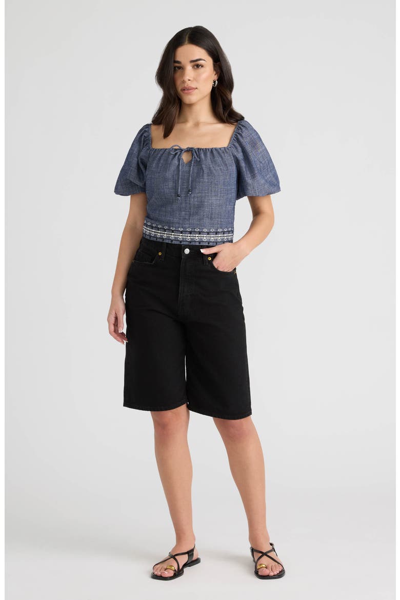 Embroidered Puff Sleeve Crop Top, Alternate, color, DENIM BLUE