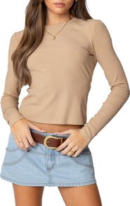 EDIKTED Nicky Long Sleeve Rib T-Shirt